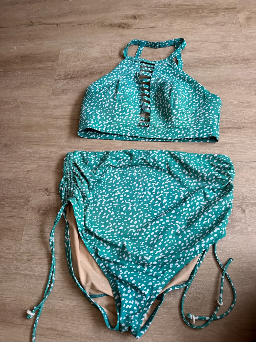 Swim by Cacique 2 Piece Swim Suit Green White Speckled Size 14